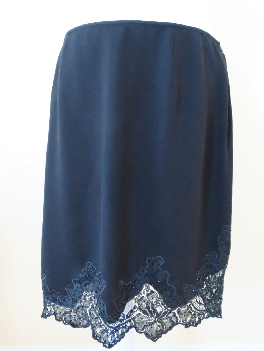 INC Black Slip Skirt with Beaded Lace Hem